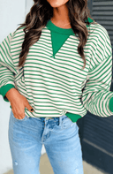 Striped Exposed Seam Patchwork Loose Pullover Top-top-Krush Kandy, Women's Online Fashion Boutique Located in Phoenix, Arizona (Scottsdale Area)