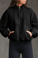Half Zip Stand Collar Exposed Seam Solid Color Casual Sweatshirt-Sweatshirt-Krush Kandy, Women's Online Fashion Boutique Located in Phoenix, Arizona (Scottsdale Area)