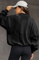 Half Zip Stand Collar Exposed Seam Solid Color Casual Sweatshirt-Sweatshirt-Krush Kandy, Women's Online Fashion Boutique Located in Phoenix, Arizona (Scottsdale Area)