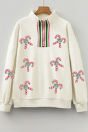 Sequin Candy Canes Contrast Collar Patchwork Loose Sweatshirt-Sweatshirt-Krush Kandy, Women's Online Fashion Boutique Located in Phoenix, Arizona (Scottsdale Area)