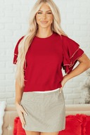 Mi Amor Pearl Embellished Double Ruffle Short Sleeve Top