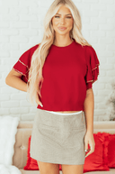 Mi Amor Pearl Embellished Double Ruffle Short Sleeve Top