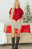 Mi Amor Pearl Embellished Double Ruffle Short Sleeve Top