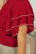 Mi Amor Pearl Embellished Double Ruffle Short Sleeve Top