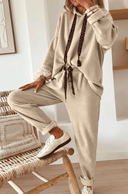 Leopard Drawstring Hoodie & High Waist Pants Corduroy 2pc Set