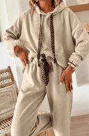 Leopard Drawstring Hoodie & High Waist Pants Corduroy 2pc Set