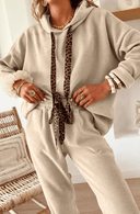 Leopard Drawstring Hoodie & High Waist Pants Corduroy 2pc Set