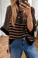 Stripe 3/4 Draped Sleeve Slouchy Sweater