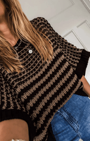Stripe 3/4 Draped Sleeve Slouchy Sweater