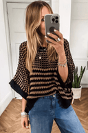 Stripe 3/4 Draped Sleeve Slouchy Sweater