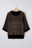 Stripe 3/4 Draped Sleeve Slouchy Sweater
