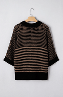 Stripe 3/4 Draped Sleeve Slouchy Sweater