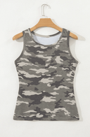 Camouflage Print Ribbed Knit Round Neck Tank Top