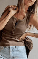 Distressed Ribbed Mineral Wash Tank Top