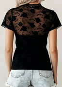 Floral Lace Mesh Short Sleeve Sheer Top