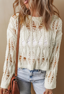 Beach Bonfires Crochet Crew Neck Loose Fit Sweater