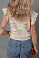 Set in Spring Striped Eyelet Knit Ruffled Sleeve Top