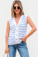 The Golden Buttons Elegant Stripe Sweater Vest