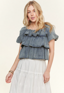 Darling Denim Ruffle Smocked Blouse