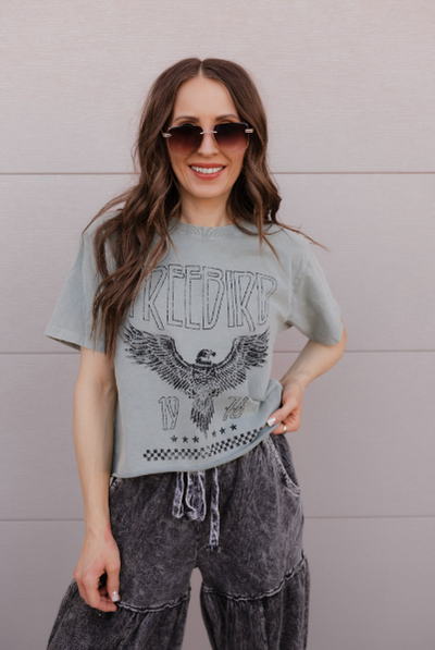 Free Bird 1976 Vintage Graphic Washed Faux Crop