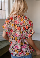 Pink Floral Print Crew Neck Short Sleeve Shift Blouse-Tops-Krush Kandy, Women's Online Fashion Boutique Located in Phoenix, Arizona (Scottsdale Area)