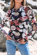 Pink Mesh Floral Print Mock Neck Long Sleeve Slim Top-Tops-Krush Kandy, Women's Online Fashion Boutique Located in Phoenix, Arizona (Scottsdale Area)