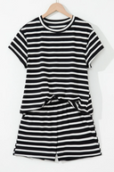 Black White Striped Short Sleeve Top and Shorts Set-2 Piece Outfit Sets-Krush Kandy, Women's Online Fashion Boutique Located in Phoenix, Arizona (Scottsdale Area)