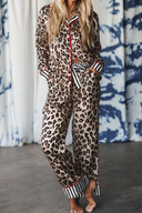Leopard Print Colorblock Striped Edge Shirt and Pants Pajama Set-2 Piece Outfit Sets-Krush Kandy, Women's Online Fashion Boutique Located in Phoenix, Arizona (Scottsdale Area)