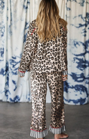 Leopard Print Colorblock Striped Edge Shirt and Pants Pajama Set-2 Piece Outfit Sets-Krush Kandy, Women's Online Fashion Boutique Located in Phoenix, Arizona (Scottsdale Area)