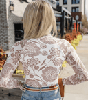 Long Sleeve Floral Print Thumbhole Mesh Top