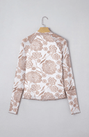 Long Sleeve Floral Print Thumbhole Mesh Top