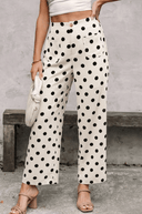 Polka Dot Print Patched Pocket Mid-rise Straight Leg Pants