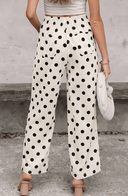 Polka Dot Print Patched Pocket Mid-rise Straight Leg Pants