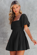 Ladies Night Square Neck Ruched Puff Sleeve Romper