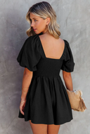 Ladies Night Square Neck Ruched Puff Sleeve Romper