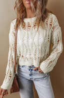 Beach Bonfires Crochet Crew Neck Loose Fit Sweater