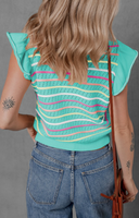 Set in Spring Striped Eyelet Knit Ruffled Sleeve Top