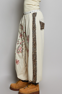 Floral Embroidery Print Patch Jogger Pants