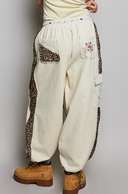 Floral Embroidery Print Patch Jogger Pants