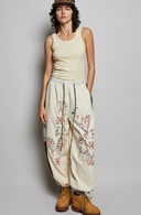 Floral Embroidery Print Patch Jogger Pants