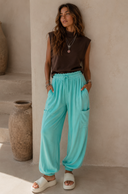 Ruffle Waist Burnout Jogger Pants