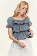 Darling Denim Ruffle Smocked Blouse