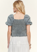 Darling Denim Ruffle Smocked Blouse