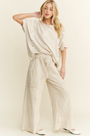 Seaside Breeze Mineral Wash Wide Leg Cropped Pants