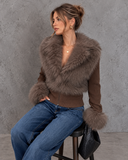 Valencia Luxe Faux Fur Collar Ribbed Zip-Up Jacket