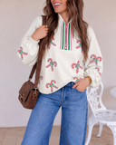 Sequin Candy Canes Contrast Collar Patchwork Loose Sweatshirt