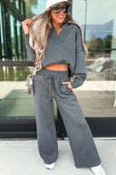 Jet Set Collared V Neck Pullover Sweatshirt Sweatpants Set