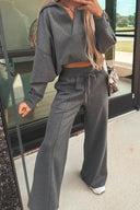 Jet Set Collared V Neck Pullover Sweatshirt Sweatpants Set