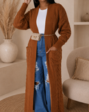 Set The Tone Open Long Knit Pocket Cardigan
