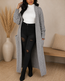 Set The Tone Open Long Knit Pocket Cardigan